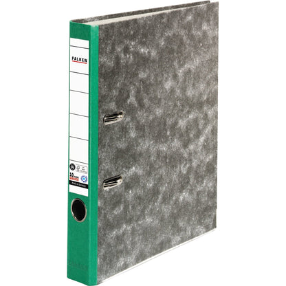 Falken Ordner 50mm DIN A4 Rückenschild: geklebt mit Schlitzen Werkstoff: Pappe Material außen: Papier Material innen: Papier grün