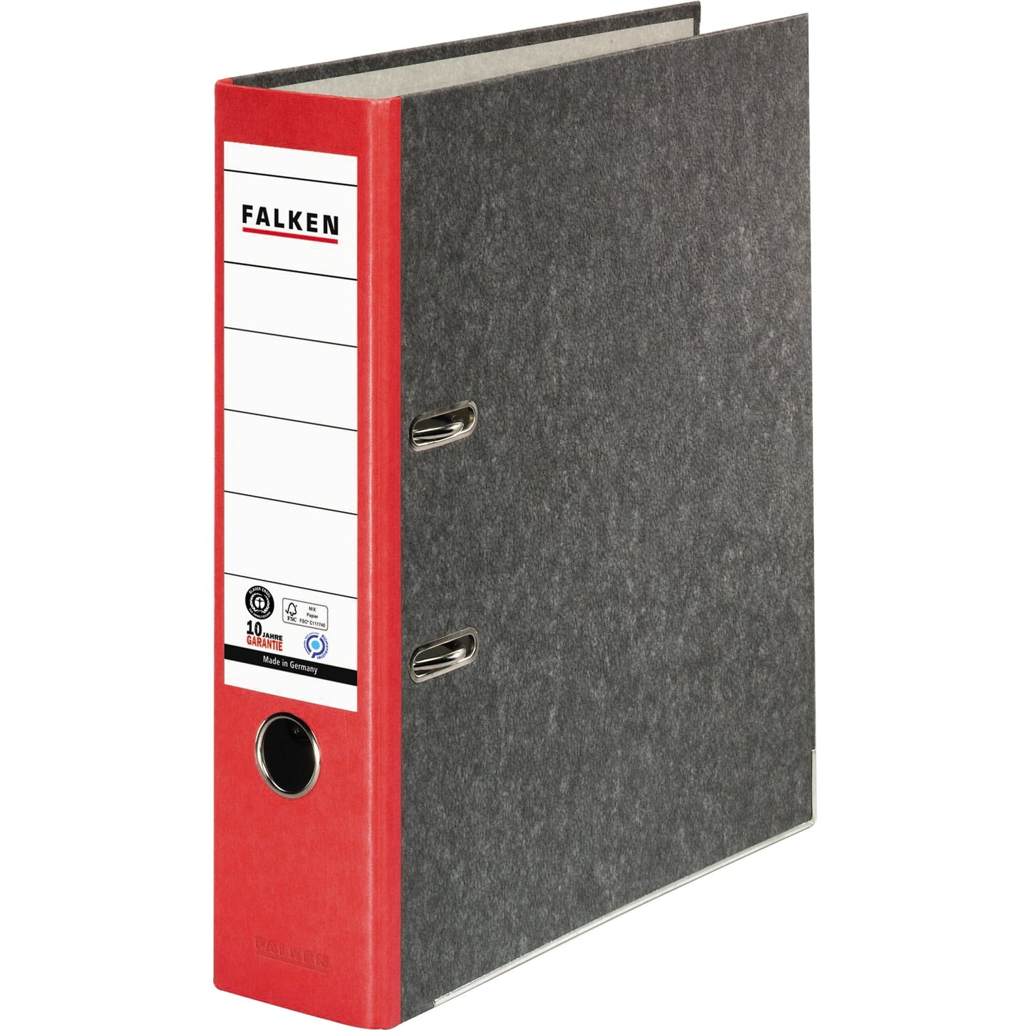 Falken Ordner 80mm DIN A4 Rückenschild: geklebt mit Schlitzen Werkstoff: Pappe Material außen: Papier Material innen: Papier rot