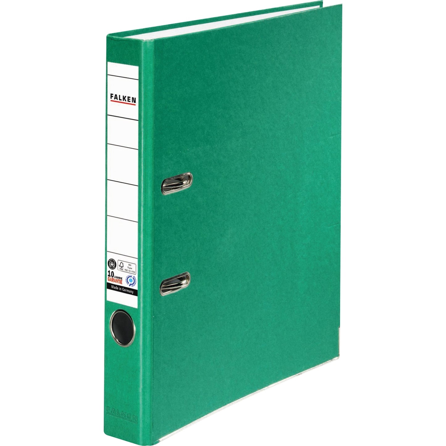 Falken Ordner Recycolor 50mm DIN A4 Rückenschild: geklebt mit Schlitzen Werkstoff: Pappe Material außen: Kraftpapier Material innen: Papier grün