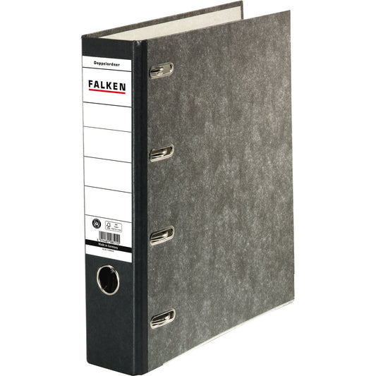 Falken Doppelordner 70mm 2 x DIN A5 quer Rückenschild: geklebt Hebelmechanik Pappe Wolkenmarmor schwarz