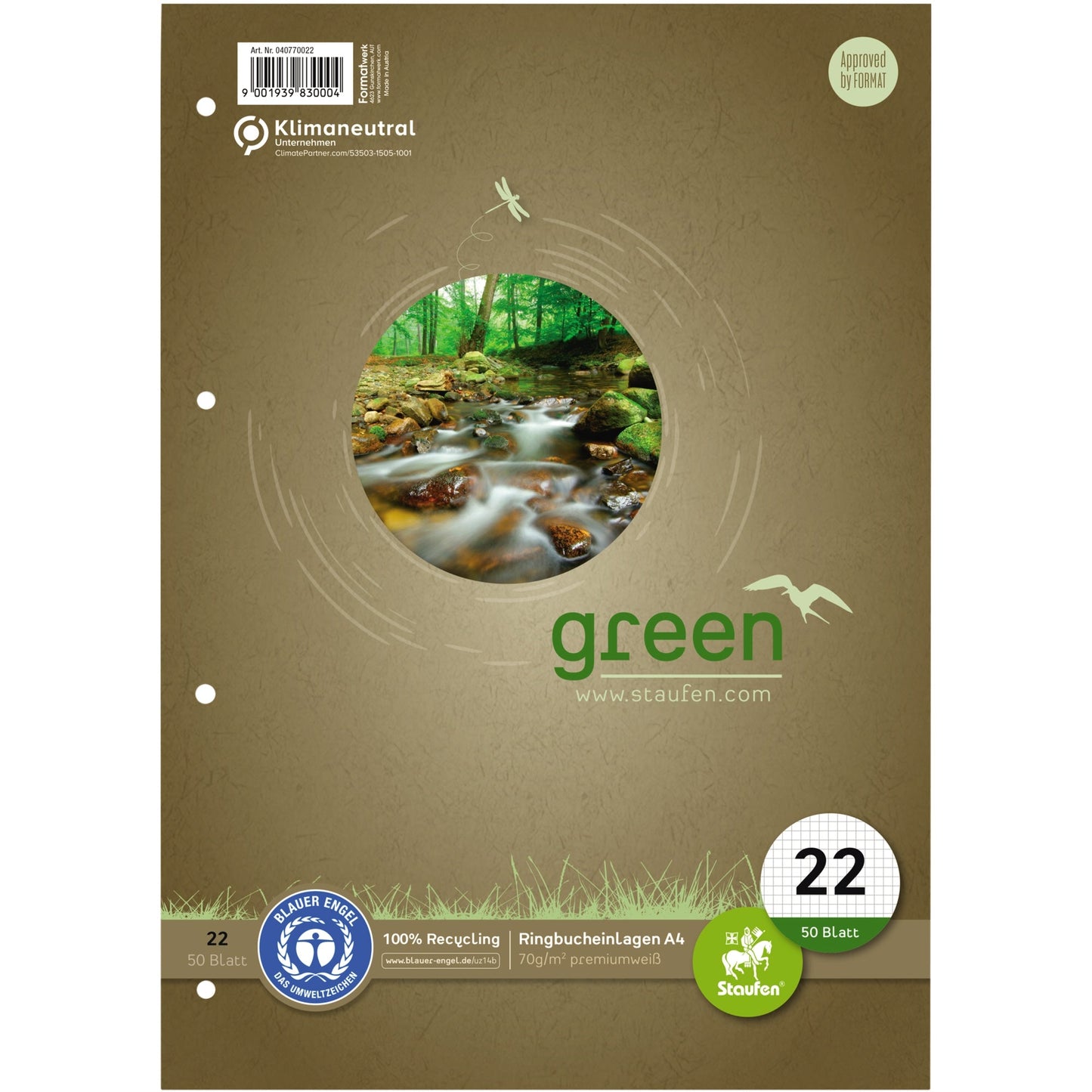 Staufen Ringbucheinlage Green DIN A4 kariert 70g/m² 4fach Lochung premiumweiß 50 Bl.
