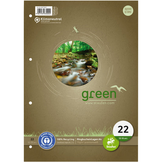 Staufen Ringbucheinlage Green DIN A4 kariert 70g/m² 4fach Lochung premiumweiß 50 Bl.