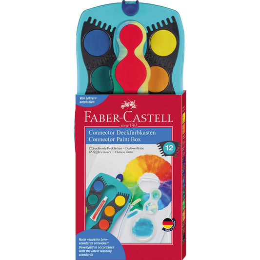 Faber-Castell Farbkasten Connector 12 Farben cyanblau, blaugrün, gelbgrün, ockergelb, siena, schwarz, gelb, orange, zinnoberrot dunkel, magentarot, violett, ultramarinblau Kunststoff