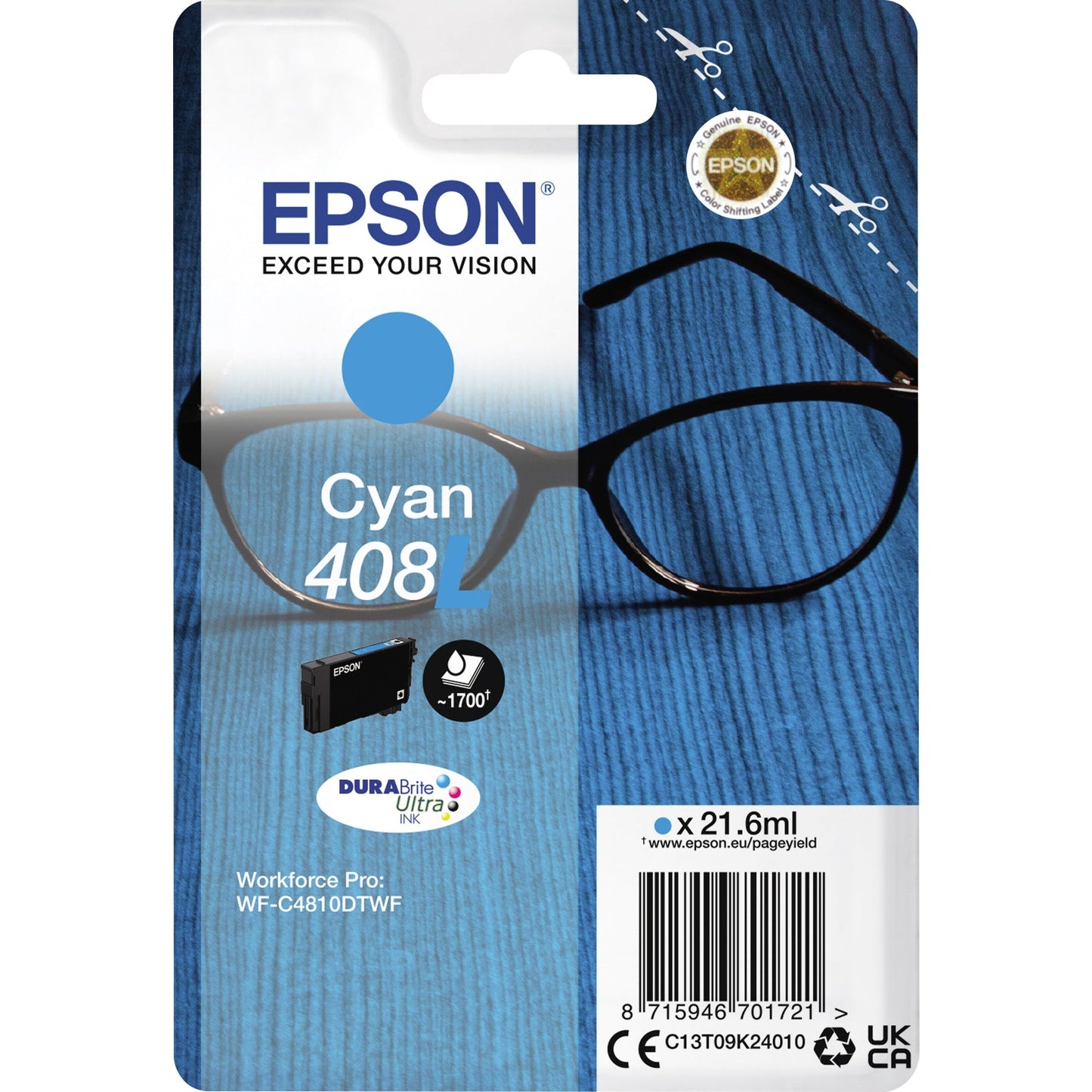 Epson Tintenpatrone Originalzubehör 408L ca. 1.700 Seiten cyan 21,6ml
