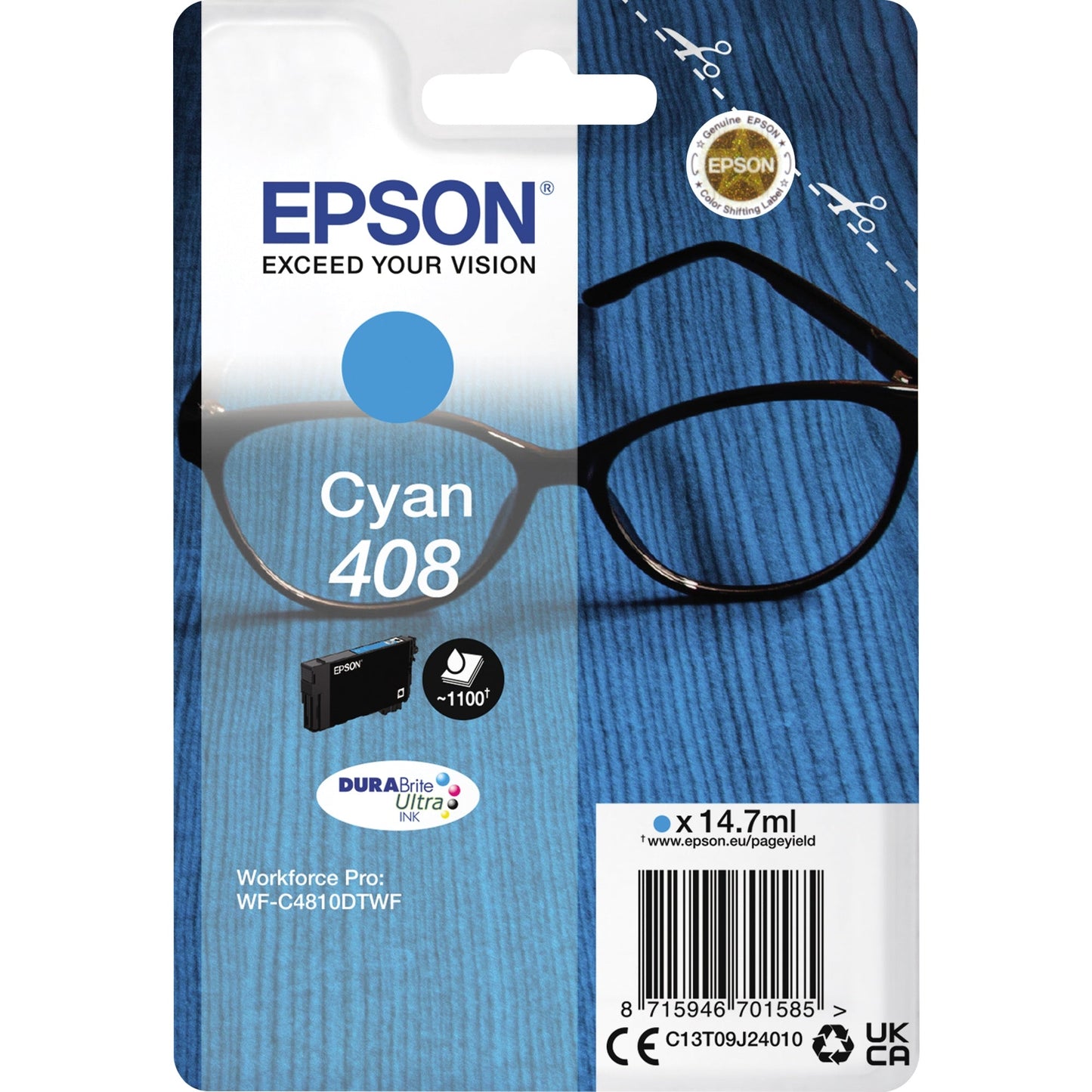 Epson Tintenpatrone Originalzubehör 408 ca. 1.100 Seiten cyan 14,7ml