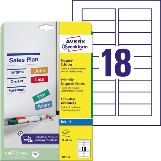 Avery Zweckform Magnetschild 78 x 28 mm (B x H) Metall weiß 90 St./Pack.