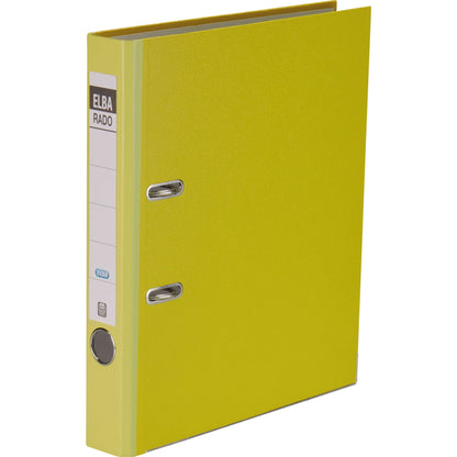 ELBA Ordner rado brillant 50mm DIN A4 Rückenschild: einsteckbar mit Schlitzen Werkstoff: Pappe Material außen: Acrylat/Papier Material innen: Papier gelb