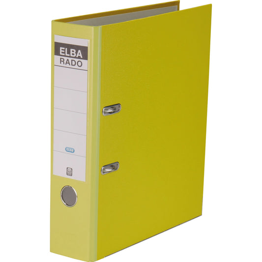ELBA Ordner rado brillant 80mm DIN A4 Rückenschild: einsteckbar mit Schlitzen Werkstoff: Pappe Material außen: Acrylat/Papier Material innen: Papier gelb