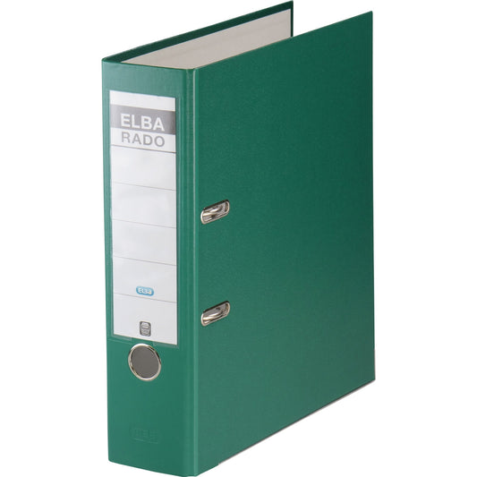ELBA Ordner rado brillant 80mm DIN A4 Rückenschild: einsteckbar mit Schlitzen Werkstoff: Pappe Material außen: Acrylat/Papier Material innen: Papier grün