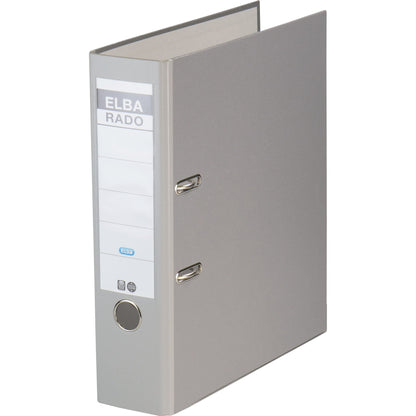 ELBA Ordner rado brillant 80mm DIN A4 Rückenschild: einsteckbar mit Schlitzen Werkstoff: Pappe Material außen: Acrylat/Papier Material innen: Papier grau