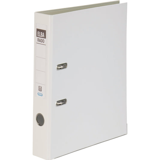 ELBA Ordner rado plast 50mm DIN A4 Rückenschild: einsteckbar mit Schlitzen Werkstoff: Pappe Material außen: PVC Material innen: PVC weiß