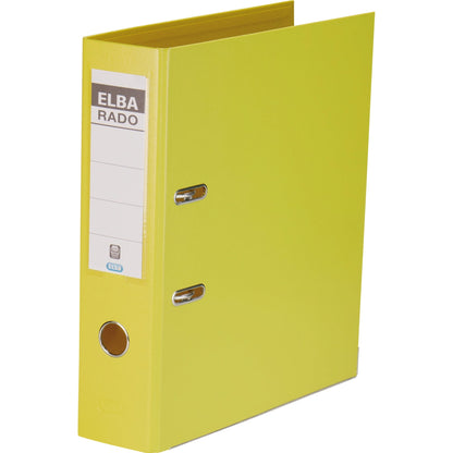 ELBA Ordner rado plast 80mm DIN A4 Rückenschild: einsteckbar mit Schlitzen Werkstoff: Pappe Material außen: PVC Material innen: PVC gelb