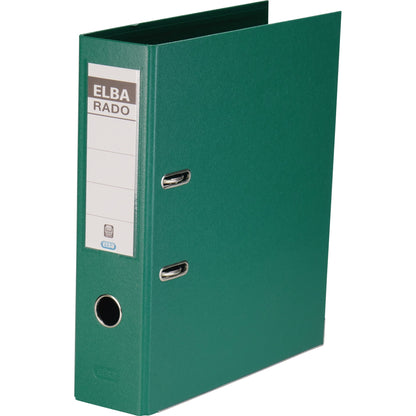 ELBA Ordner rado plast 80mm DIN A4 Rückenschild: einsteckbar mit Schlitzen Werkstoff: Pappe Material außen: PVC Material innen: PVC grün