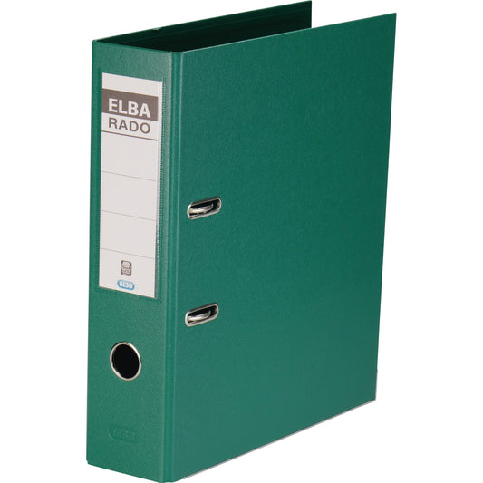 ELBA Ordner rado plast 80mm DIN A4 Rückenschild: einsteckbar mit Schlitzen Werkstoff: Pappe Material außen: PVC Material innen: PVC grün