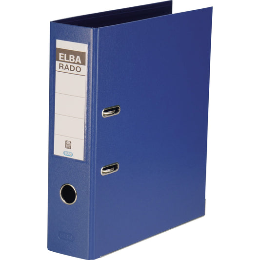 ELBA Ordner rado plast 80mm DIN A4 Rückenschild: einsteckbar mit Schlitzen Werkstoff: Pappe Material außen: PVC Material innen: PVC blau