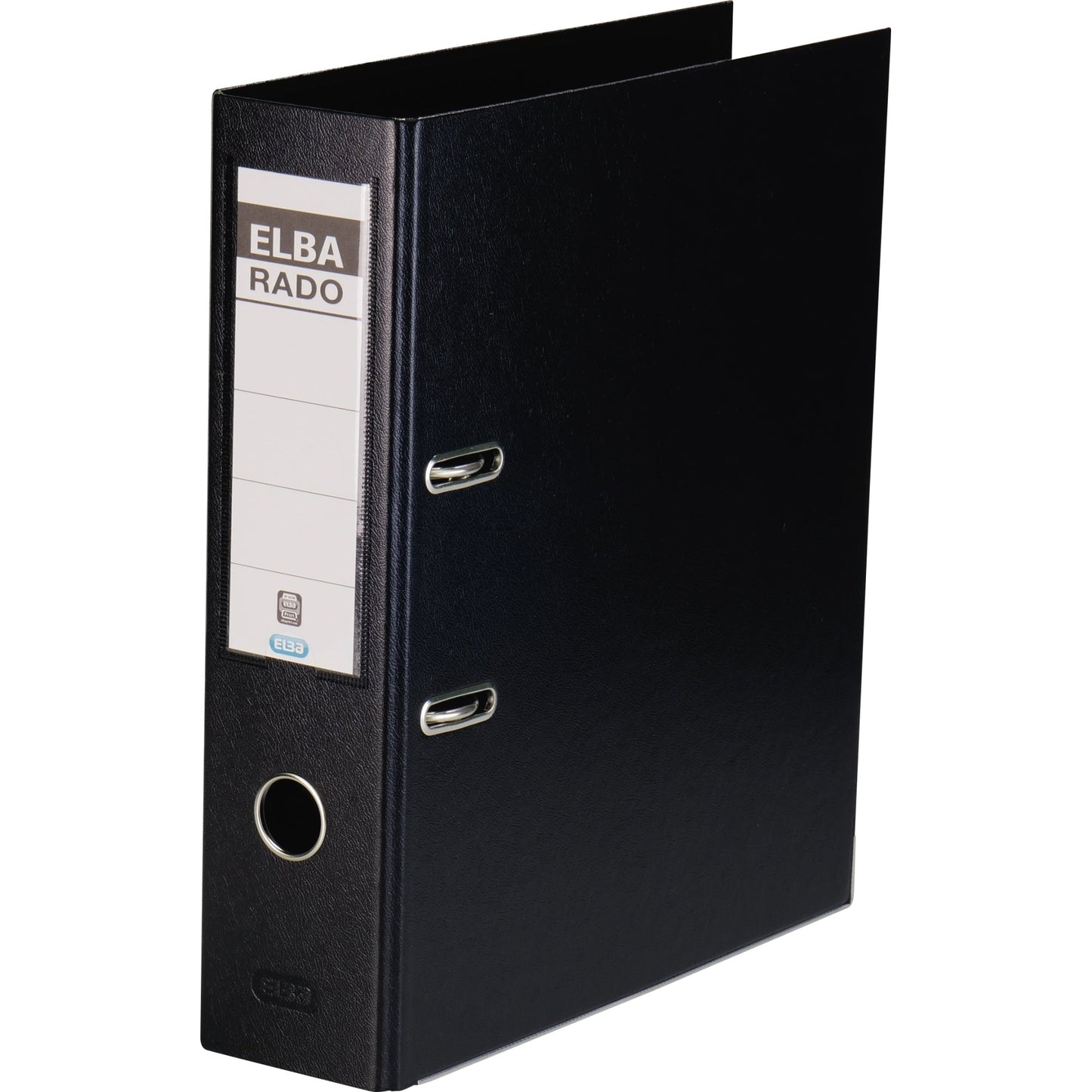 ELBA Ordner rado plast 80mm DIN A4 Rückenschild: einsteckbar mit Schlitzen Werkstoff: Pappe Material außen: PVC Material innen: PVC schwarz