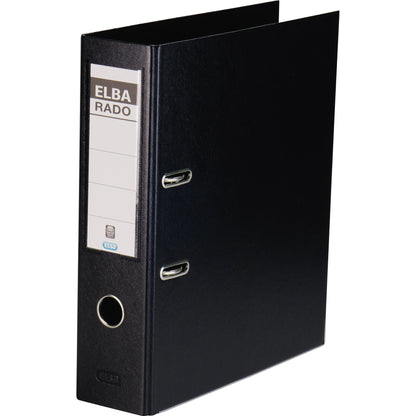ELBA Ordner rado plast 80mm DIN A4 Rückenschild: einsteckbar mit Schlitzen Werkstoff: Pappe Material außen: PVC Material innen: PVC schwarz