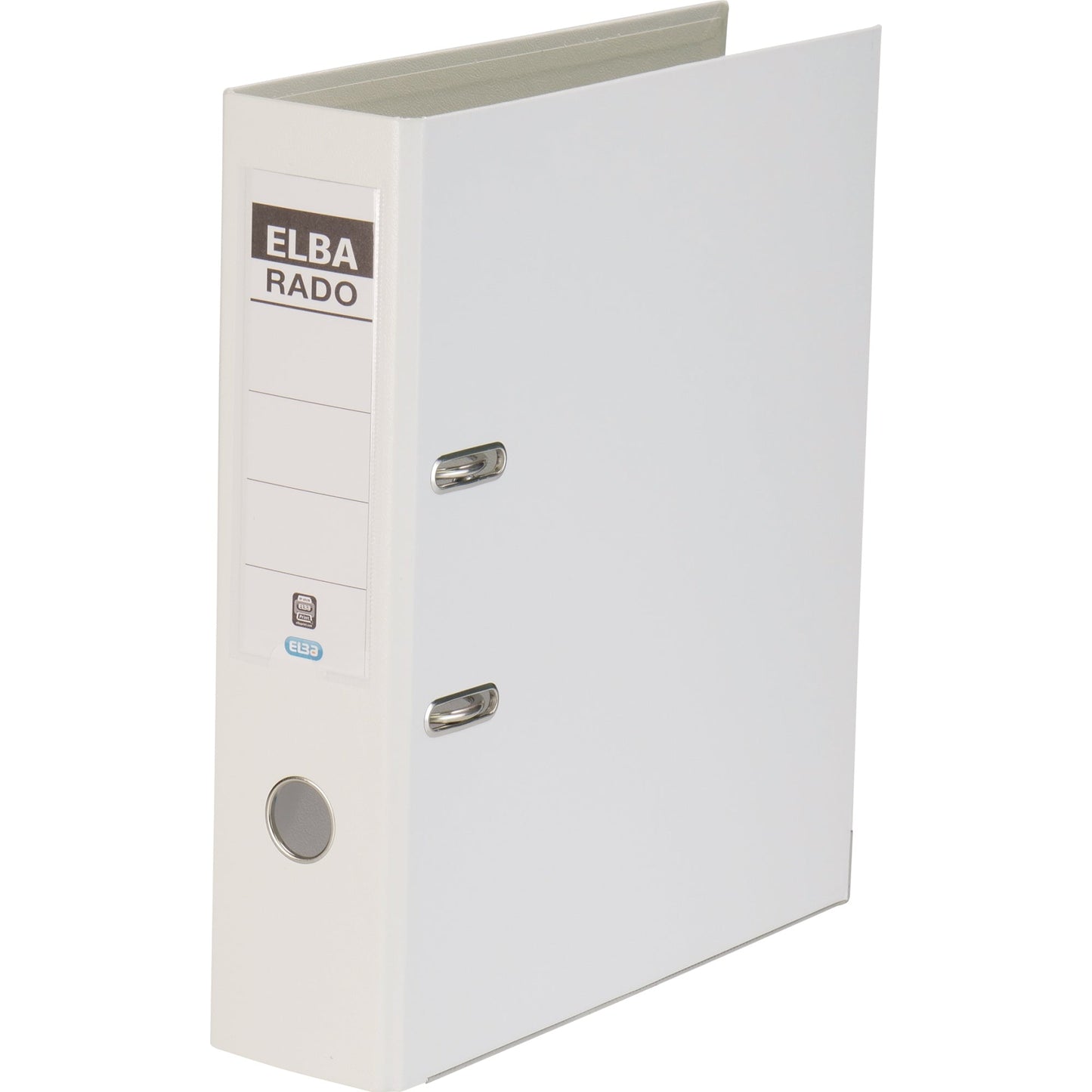 ELBA Ordner rado plast 80mm DIN A4 Rückenschild: einsteckbar mit Schlitzen Werkstoff: Pappe Material außen: PVC Material innen: PVC weiß