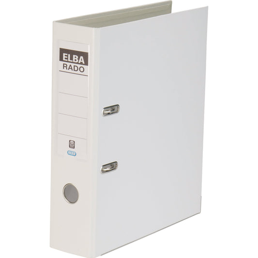 ELBA Ordner rado plast 80mm DIN A4 Rückenschild: einsteckbar mit Schlitzen Werkstoff: Pappe Material außen: PVC Material innen: PVC weiß