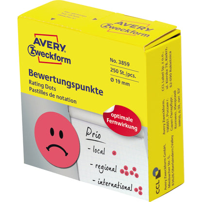 Avery Zweckform Markierungspunkt 19mm Papier rot Gesicht negativ 250 Etik./Rl.