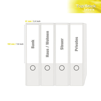 Ordnerrückenetikett Top Stick breit/kurz 61 x 192 mm (B x H) selbstklebend ohne Griffloch weiß 400 Etik./Pack.