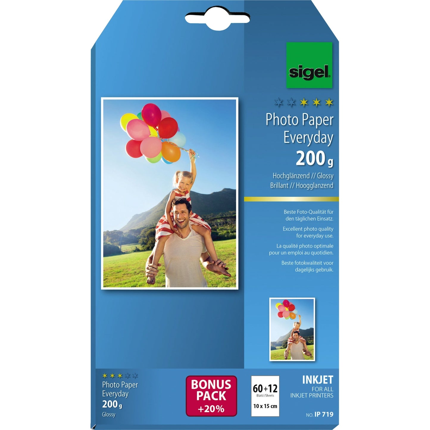 SIGEL Fotopapier Everyday 200g/m² weiß hochglänzend 72 Bl./Pack.
