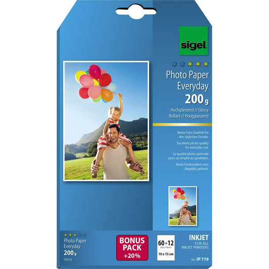 SIGEL Fotopapier Everyday 200g/m² weiß hochglänzend 72 Bl./Pack.