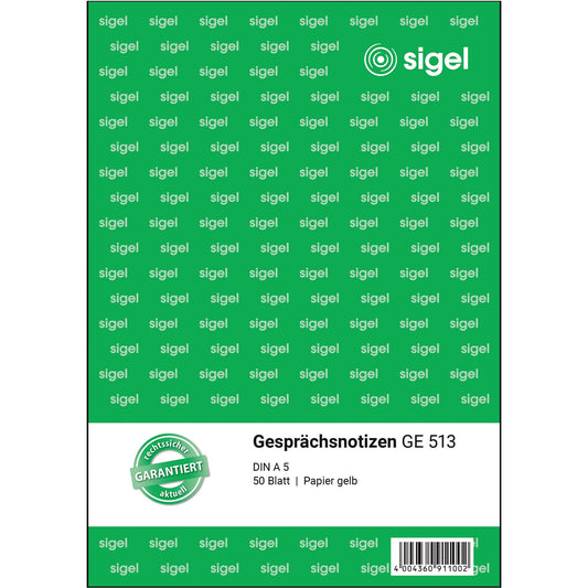SIGEL Gesprächsnotiz GE 513 DIN A5 nicht selbstdurchschreibend 50 Bl.