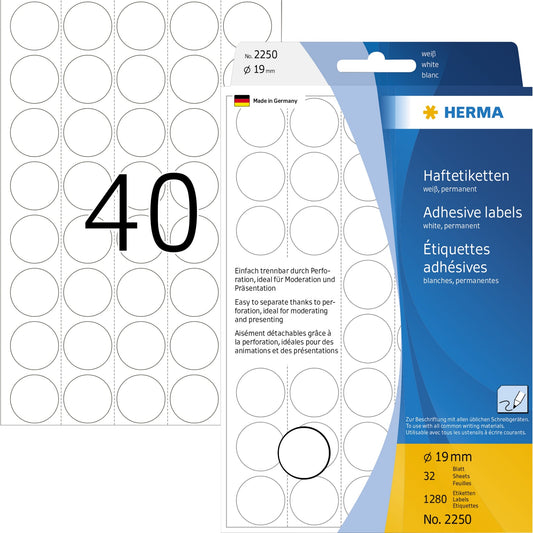 HERMA Markierungspunkt 19mm Papier weiß 1.280 Etik./Pack.