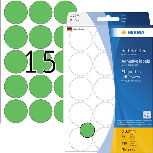 HERMA Markierungspunkt 32mm Papier grün 480 Etik./Pack.