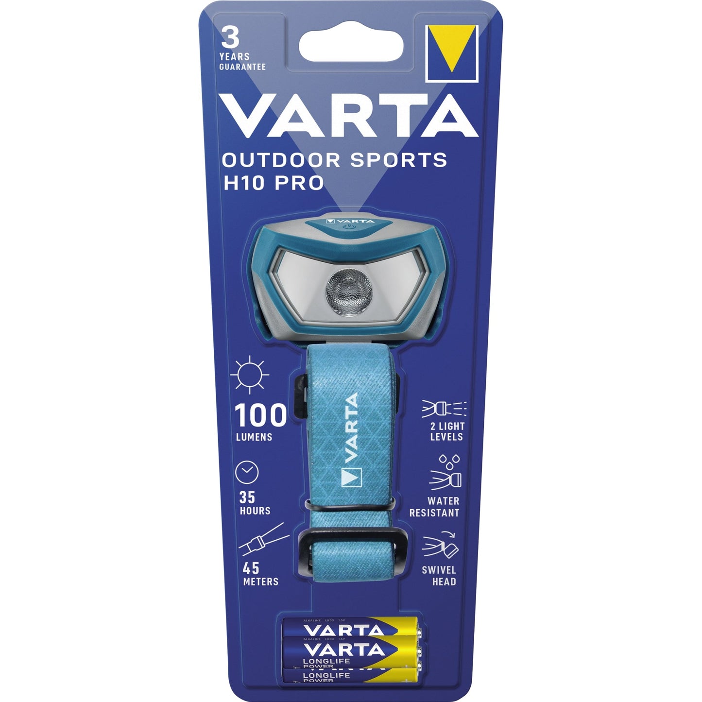 Varta Stirnlampe Outdoor Sports H10 Pro High: 100 Im, Low: 30lm High: 45 m, Low: 22m LED High: 12 h, Low: 35 AAA/Micro Kunststoff blau