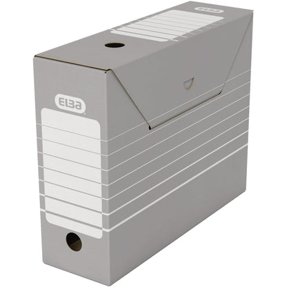 ELBA Archivschachtel tric 10 x 27 x 34 cm (B x H x T) DIN A4 mit Archivdruck Wellpappe grau/weiß