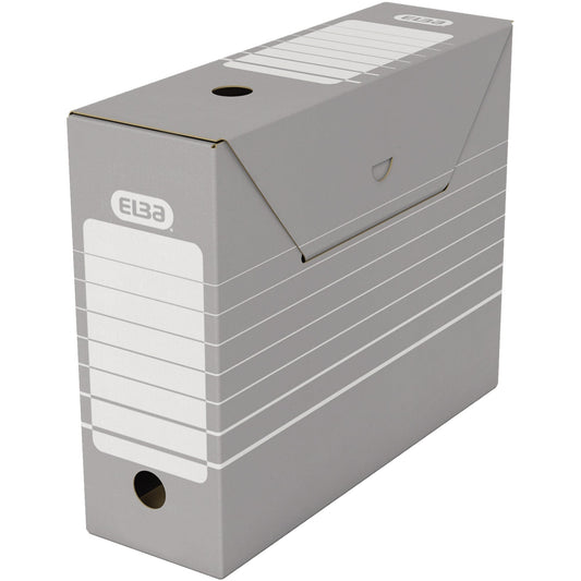 ELBA Archivschachtel tric 10 x 27 x 34 cm (B x H x T) DIN A4 mit Archivdruck Wellpappe grau/weiß