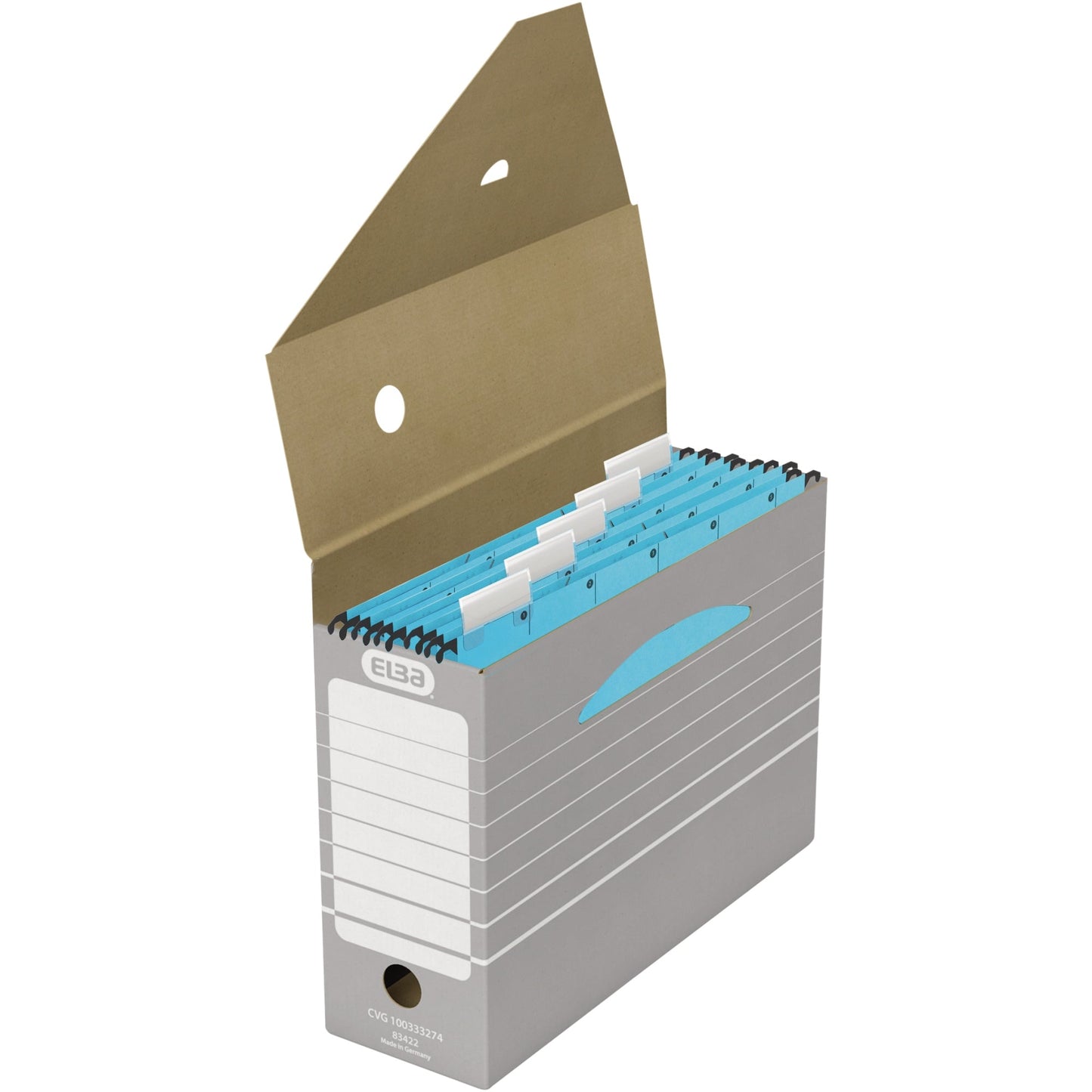 ELBA Archivschachtel tric 10 x 27 x 34 cm (B x H x T) DIN A4 mit Archivdruck Wellpappe grau/weiß