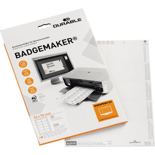 DURABLE Einsteckschild BADGEMAKER® 90 x 54 mm (B x H) 150g/m² Karton weiß 200 St./Pack.