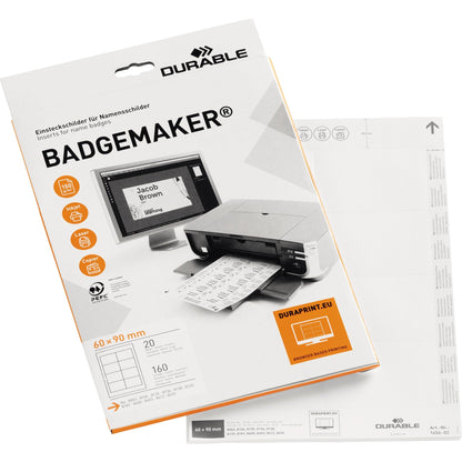 DURABLE Einsteckschild BADGEMAKER® 90 x 60 mm (B x H) 150g/m² Karton weiß 160 St./Pack.