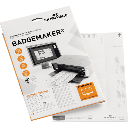DURABLE Einsteckschild BADGEMAKER® 100 x 52 mm (B x H) 150g/m² Karton weiß 40 St./Pack.