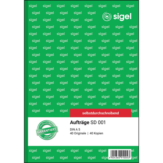 SIGEL Auftragsformular SD 001 DIN A5 56g/m² selbstdurchschreibend 1 Durchschlag handschriftlich, Schreibmaschine gelb 2 x 40 Bl.