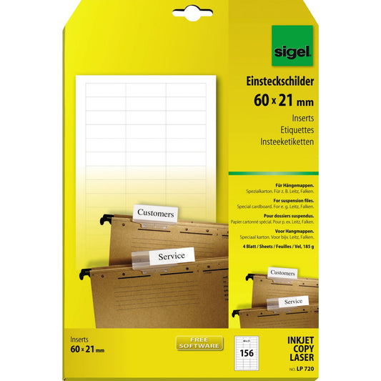 SIGEL Beschriftungsetikett Falken, Leitz Hängemappen Papier weiß 156 Etik./Pack.