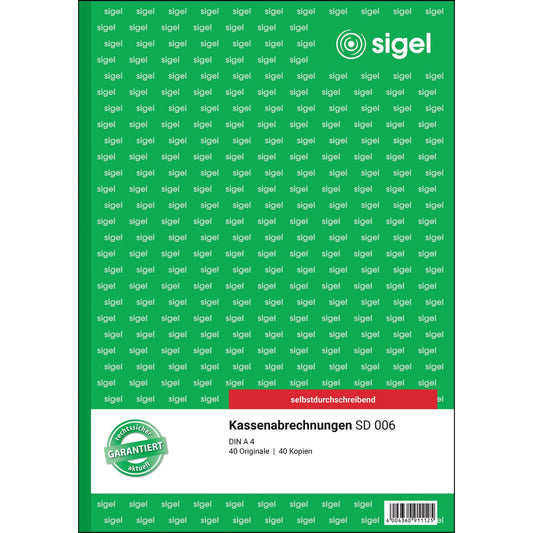 SIGEL Kassenabrechnung SD 006 DIN A4 selbstdurchschreibend 1 Durchschlag 2 x 40 Bl.