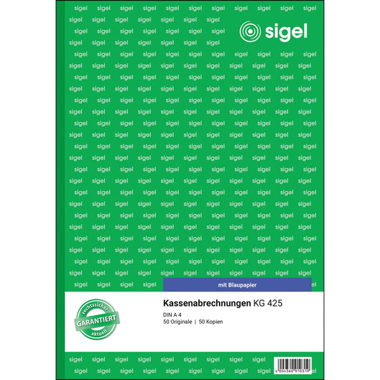 SIGEL Kassenabrechnung KG 425 DIN A4 nicht selbstdurchschreibend 1 Durchschlag 2 x 50 Bl.