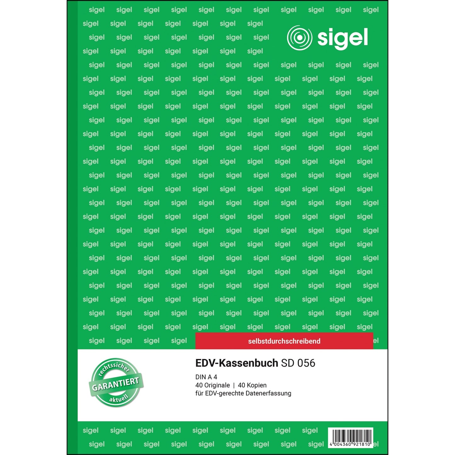 SIGEL Kassenbuch SD 056 DIN A4 grün 2 x 40 Bl.