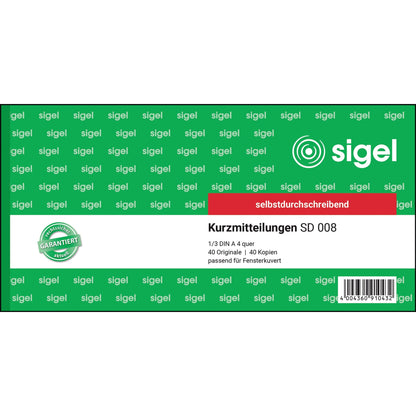 SIGEL Kurzmitteilung SD 008 1/3 DIN A4 quer selbstdurchschreibend 1 Durchschlag 2 x 40 Bl.