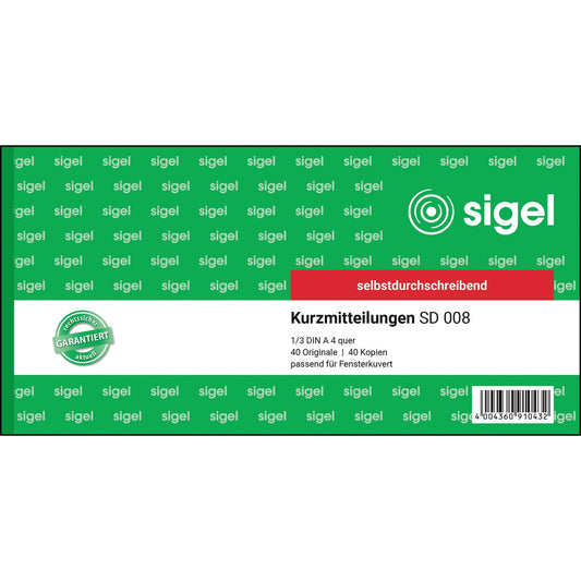 SIGEL Kurzmitteilung SD 008 1/3 DIN A4 quer selbstdurchschreibend 1 Durchschlag 2 x 40 Bl.