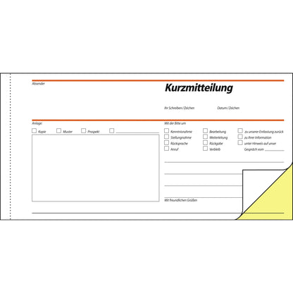 SIGEL Kurzmitteilung SD 008 1/3 DIN A4 quer selbstdurchschreibend 1 Durchschlag 2 x 40 Bl.