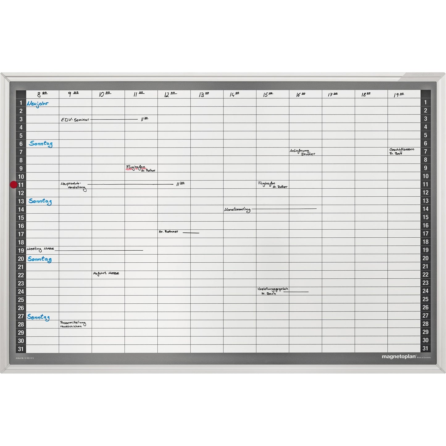 magnetoplan® Monatsplaner CC 92 x 62,5 cm (B x H) 7-Tage-Woche inkl. 1 Boardmarker, 1 OHP-Marker, 1 Datumsmagnet Aluminium weiß