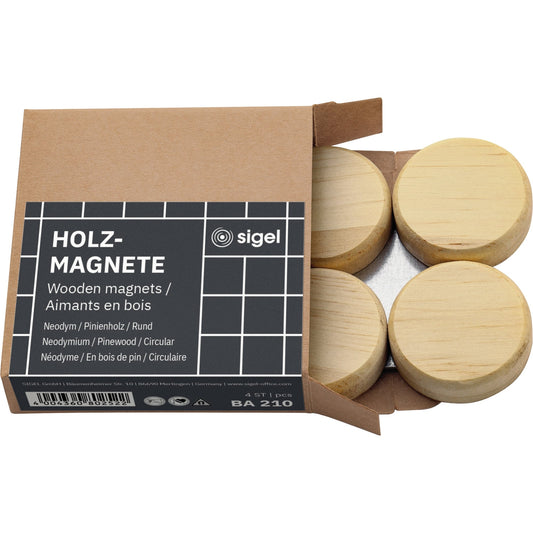 SIGEL Magnet 33 x 9 mm (Ø x H) Pinienholz natur 4 St./Pack.