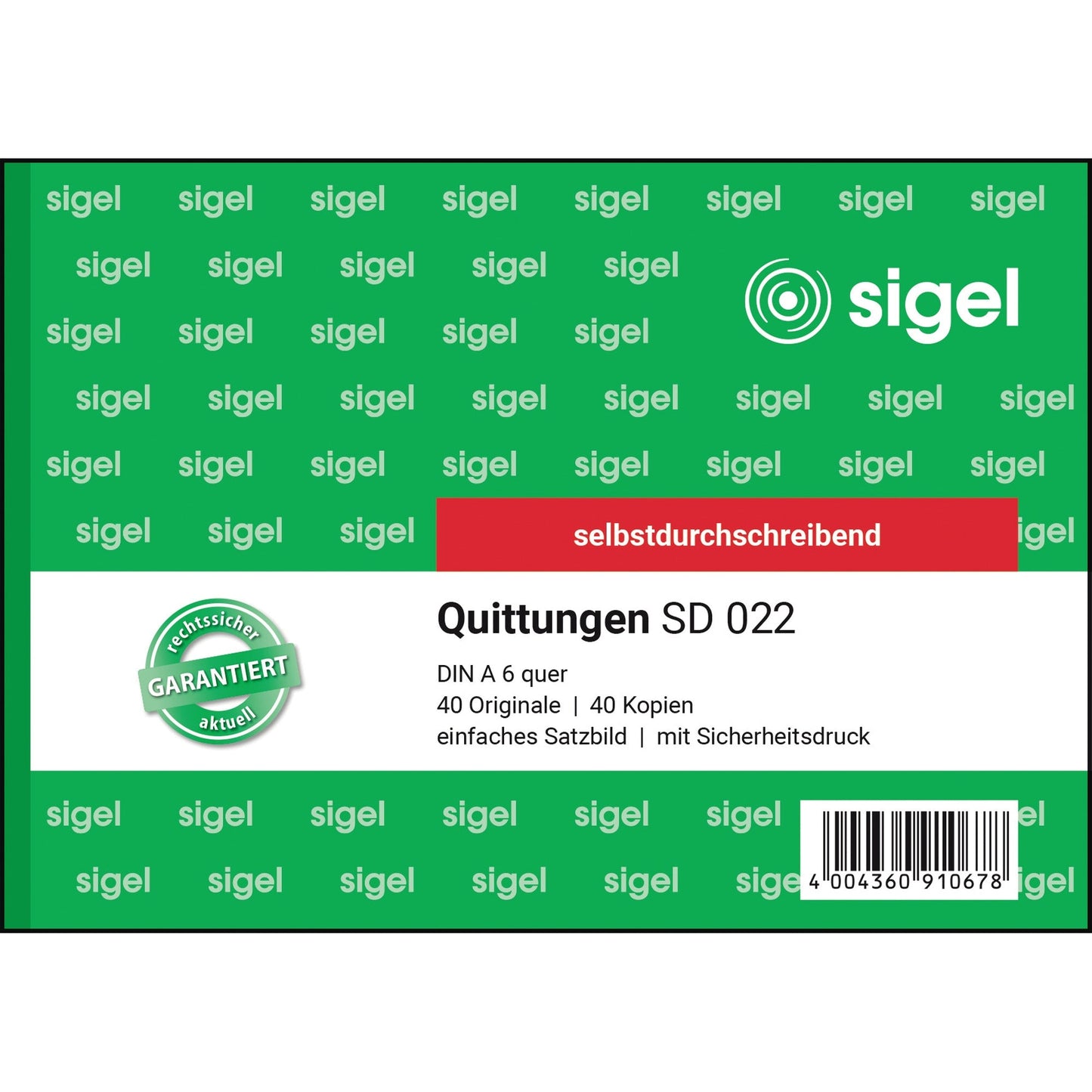 SIGEL Quittungsblock SD 022 DIN A6 quer selbstdurchschreibend 1 Durchschlag 2 x 40 Bl.