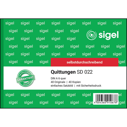 SIGEL Quittungsblock SD 022 DIN A6 quer selbstdurchschreibend 1 Durchschlag 2 x 40 Bl.