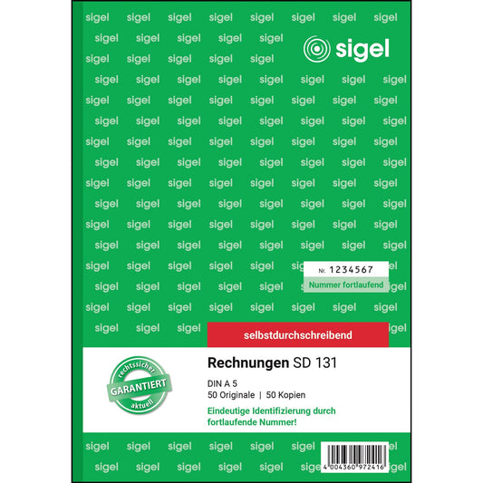 SIGEL Rechnungsblock SD 131 DIN A5 selbstdurchschreibend 1 Durchschlag 2 x 50 Bl.